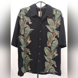 Jamaica Jaxx 100% SILK Hawaiian shirt mens black floral button up short sleeve L